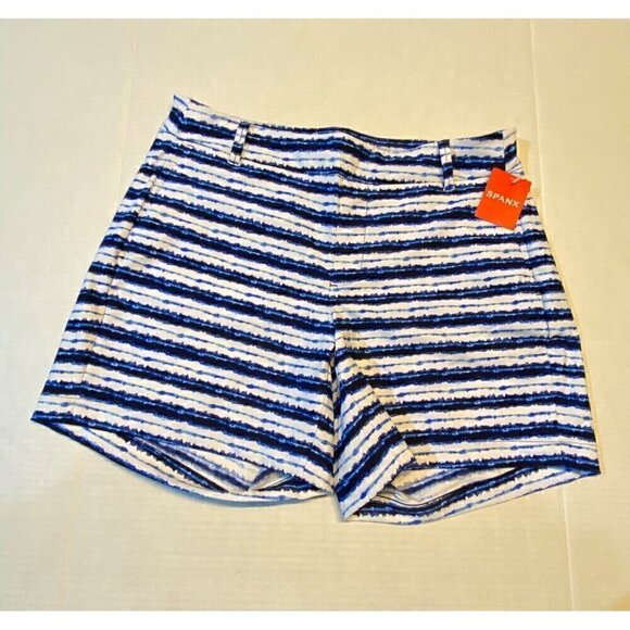 SPANX Sunshine 6” Short Blue Stripe UPF50+ Stretch Golf Beach Travel Pockets NWT - Picture 3 of 12